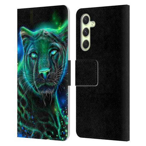 Sheena Pike Big Cats Neon Blue Green Panther Leather Book Wallet Case Cover For Samsung Galaxy A54 5G