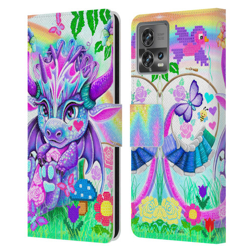 Sheena Pike Dragons Cross-Stitch Lil Dragonz Leather Book Wallet Case Cover For Motorola Moto Edge 30 Fusion