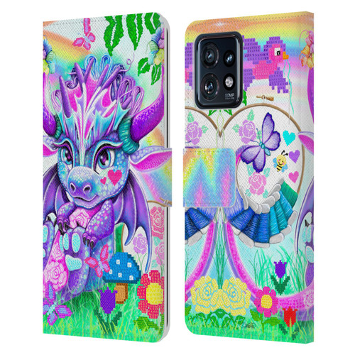 Sheena Pike Dragons Cross-Stitch Lil Dragonz Leather Book Wallet Case Cover For Motorola Moto Edge 40 Pro