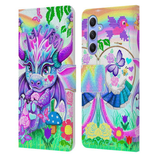 Sheena Pike Dragons Cross-Stitch Lil Dragonz Leather Book Wallet Case Cover For Samsung Galaxy A34 5G