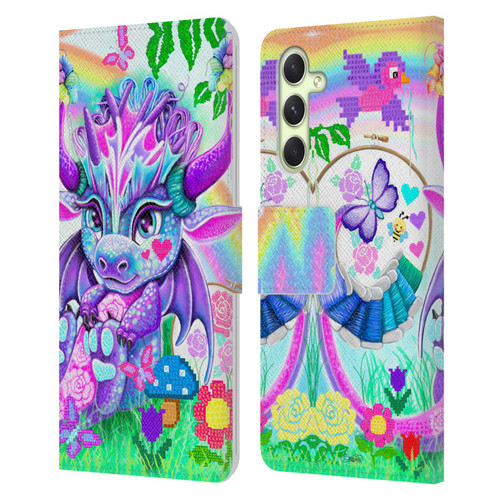 Sheena Pike Dragons Cross-Stitch Lil Dragonz Leather Book Wallet Case Cover For Samsung Galaxy A54 5G