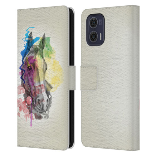 Mark Ashkenazi Animals Horse Leather Book Wallet Case Cover For Motorola Moto G73 5G