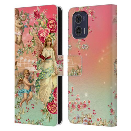 Mark Ashkenazi Florals Angels Leather Book Wallet Case Cover For Motorola Moto G73 5G