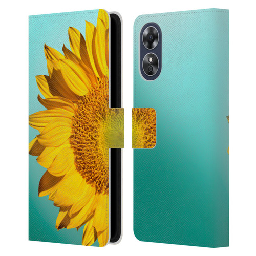 Mark Ashkenazi Florals Sunflowers Leather Book Wallet Case Cover For OPPO A17