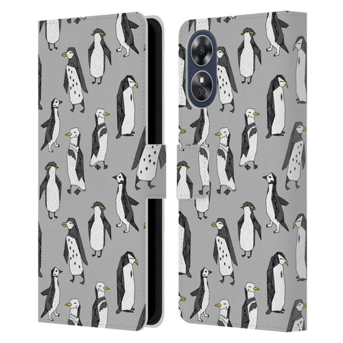 Andrea Lauren Design Birds Gray Penguins Leather Book Wallet Case Cover For OPPO A17