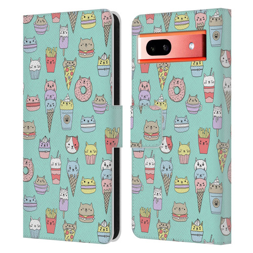 Andrea Lauren Design Food Pattern Catfood Leather Book Wallet Case Cover For Google Pixel 7a