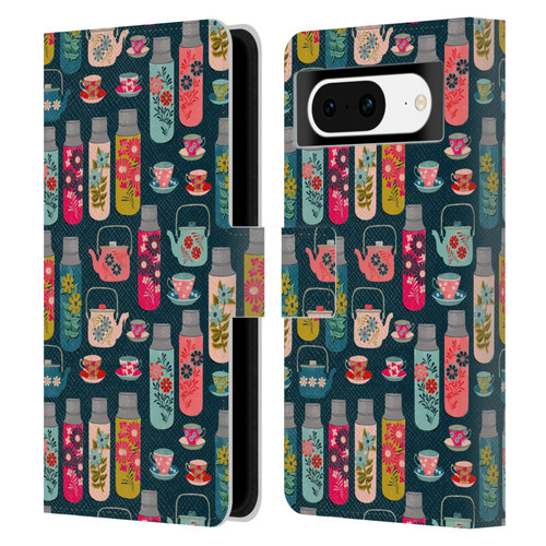 Andrea Lauren Design Food Pattern Jars & Teacups Leather Book Wallet Case Cover For Google Pixel 8