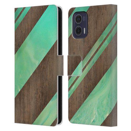 Alyn Spiller Wood & Resin Diagonal Stripes Leather Book Wallet Case Cover For Motorola Moto G73 5G