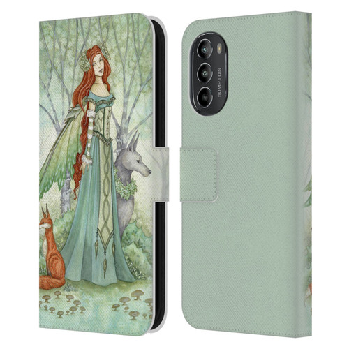 Amy Brown Magical Fairies Woodland Fairy With Fox & Wolf Leather Book Wallet Case Cover For Motorola Moto G82 5G