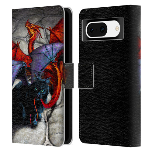 Stanley Morrison Art Bat Winged Black Cat & Dragon Leather Book Wallet Case Cover For Google Pixel 8