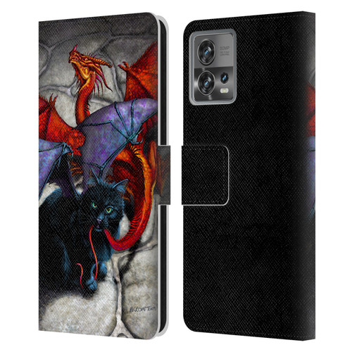 Stanley Morrison Art Bat Winged Black Cat & Dragon Leather Book Wallet Case Cover For Motorola Moto Edge 30 Fusion