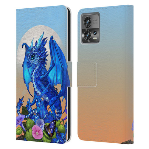 Stanley Morrison Art Blue Sapphire Dragon & Flowers Leather Book Wallet Case Cover For Motorola Moto Edge 30 Fusion