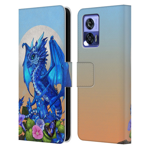 Stanley Morrison Art Blue Sapphire Dragon & Flowers Leather Book Wallet Case Cover For Motorola Edge 30 Neo 5G