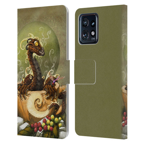 Stanley Morrison Art Brown Coffee Dragon Dragonfly Leather Book Wallet Case Cover For Motorola Moto Edge 40 Pro