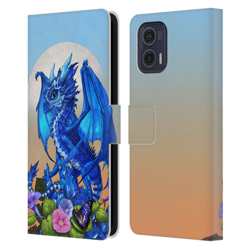 Stanley Morrison Art Blue Sapphire Dragon & Flowers Leather Book Wallet Case Cover For Motorola Moto G73 5G