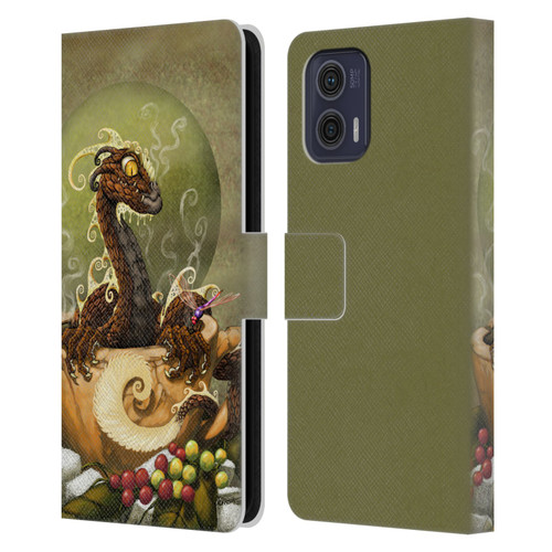 Stanley Morrison Art Brown Coffee Dragon Dragonfly Leather Book Wallet Case Cover For Motorola Moto G73 5G