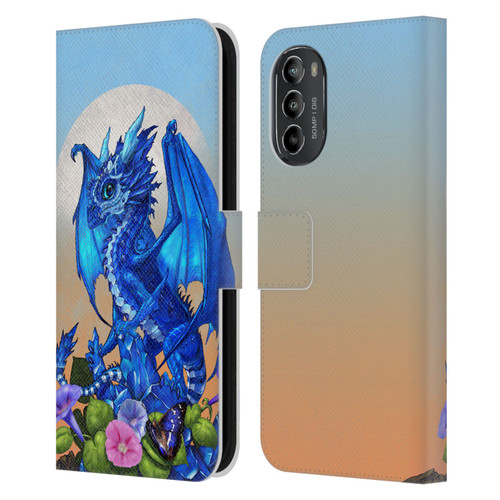 Stanley Morrison Art Blue Sapphire Dragon & Flowers Leather Book Wallet Case Cover For Motorola Moto G82 5G