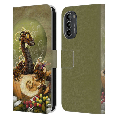 Stanley Morrison Art Brown Coffee Dragon Dragonfly Leather Book Wallet Case Cover For Motorola Moto G82 5G