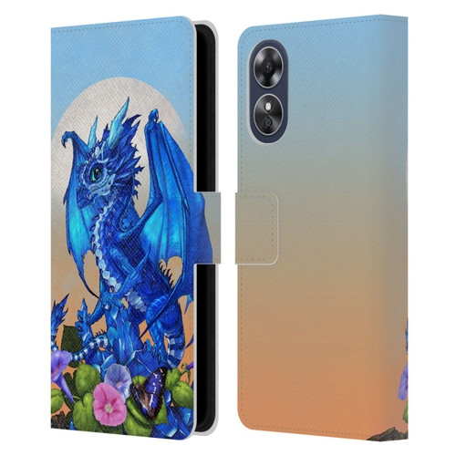 Stanley Morrison Art Blue Sapphire Dragon & Flowers Leather Book Wallet Case Cover For OPPO A17