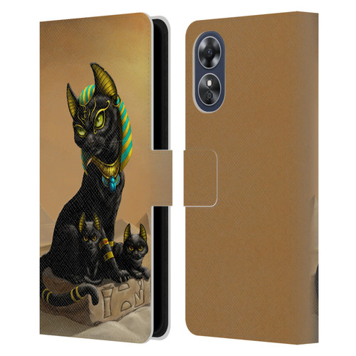 Stanley Morrison Art Egyptian Bastet Cat & Kittens Leather Book Wallet Case Cover For OPPO A17