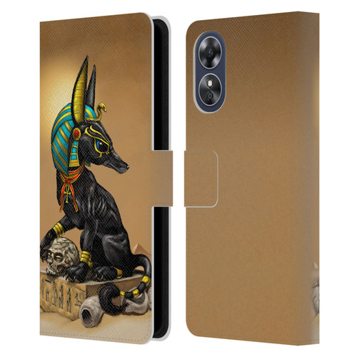 Stanley Morrison Art Egyptian Black Jackal Anubis Leather Book Wallet Case Cover For OPPO A17