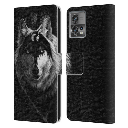 Stanley Morrison Black And White Gray Wolf With Dragon Marking Leather Book Wallet Case Cover For Motorola Moto Edge 30 Fusion