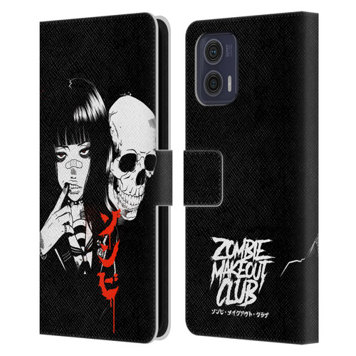 Zombie Makeout Club Art Girl And Skull Leather Book Wallet Case Cover For Motorola Moto G73 5G