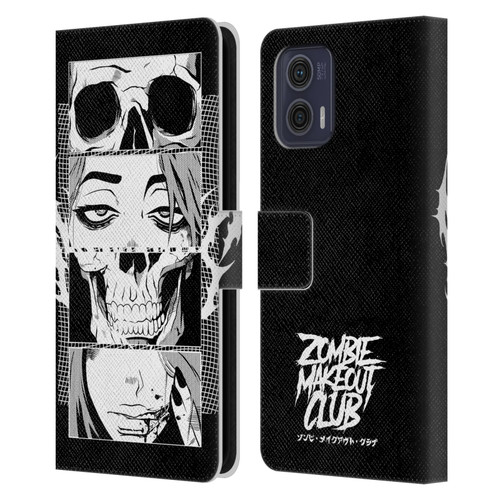Zombie Makeout Club Art Skull Collage Leather Book Wallet Case Cover For Motorola Moto G73 5G