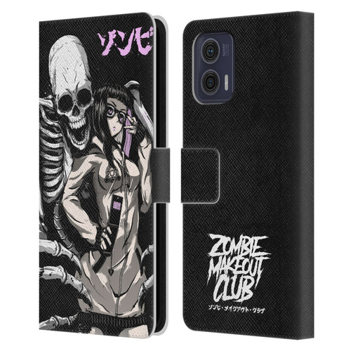 Zombie Makeout Club Art Stop Drop Selfie Leather Book Wallet Case Cover For Motorola Moto G73 5G