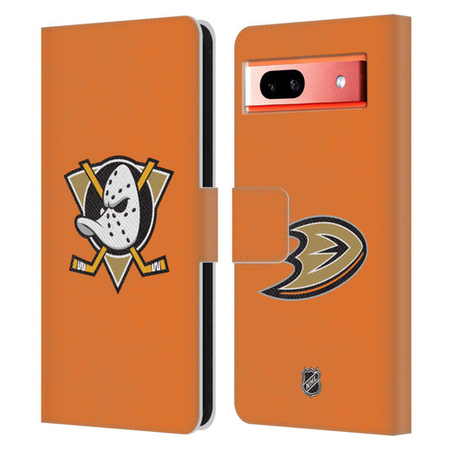 NHL Anaheim Ducks Plain Leather Book Wallet Case Cover For Google Pixel 7a