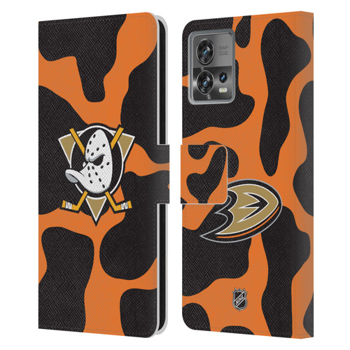 NHL Anaheim Ducks Cow Pattern Leather Book Wallet Case Cover For Motorola Moto Edge 30 Fusion