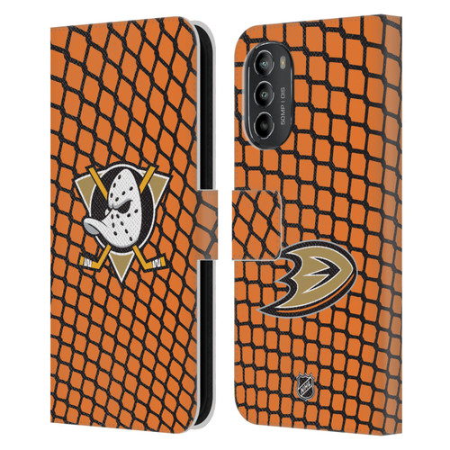 NHL Anaheim Ducks Net Pattern Leather Book Wallet Case Cover For Motorola Moto G82 5G