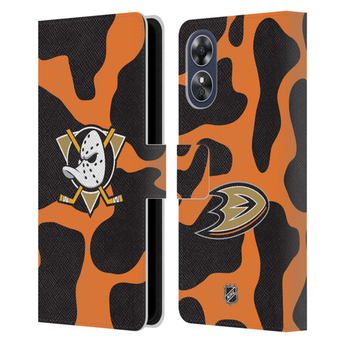 NHL Anaheim Ducks Cow Pattern Leather Book Wallet Case Cover For OPPO A17
