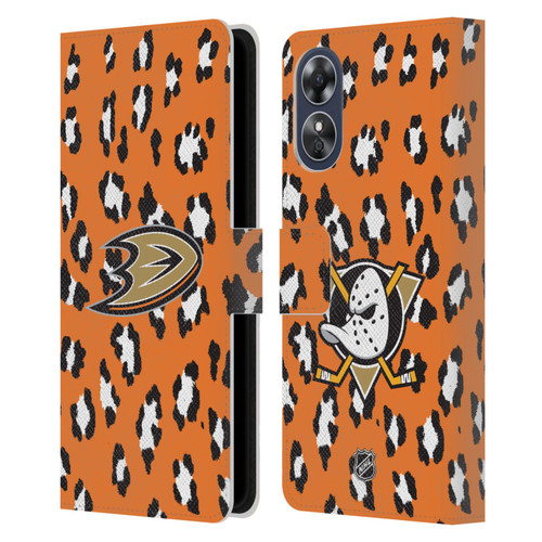 NHL Anaheim Ducks Leopard Patten Leather Book Wallet Case Cover For OPPO A17