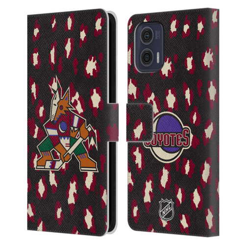 NHL Arizona Coyotes Leopard Patten Leather Book Wallet Case Cover For Motorola Moto G73 5G