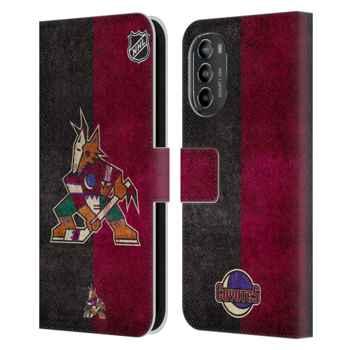 NHL Arizona Coyotes Half Distressed Leather Book Wallet Case Cover For Motorola Moto G82 5G