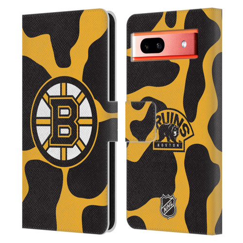 NHL Boston Bruins Cow Pattern Leather Book Wallet Case Cover For Google Pixel 7a