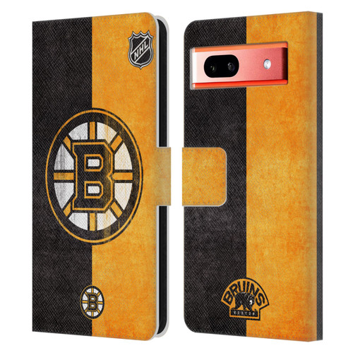 NHL Boston Bruins Half Distressed Leather Book Wallet Case Cover For Google Pixel 7a