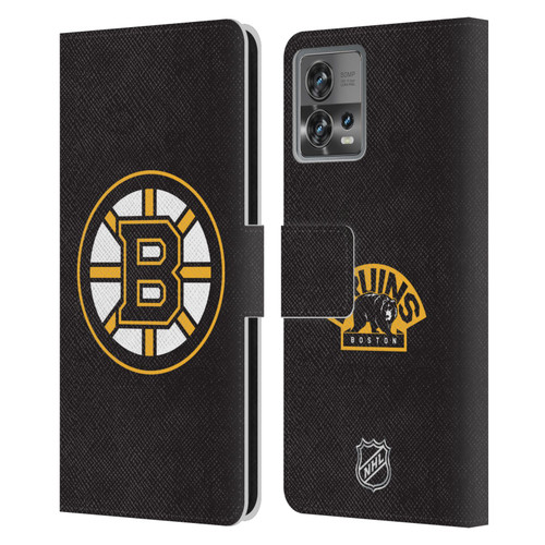 NHL Boston Bruins Plain Leather Book Wallet Case Cover For Motorola Moto Edge 30 Fusion