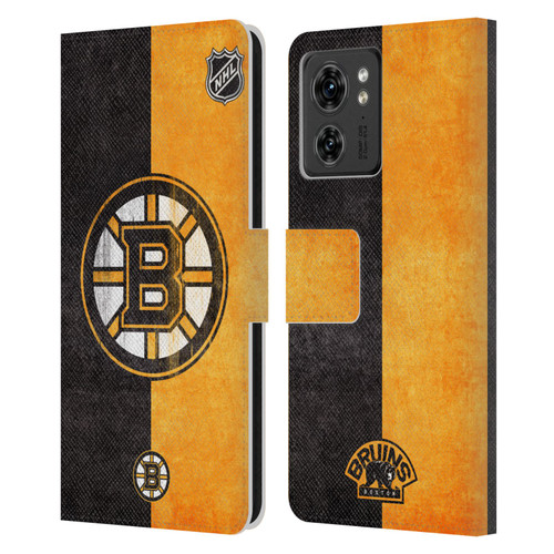 NHL Boston Bruins Half Distressed Leather Book Wallet Case Cover For Motorola Moto Edge 40