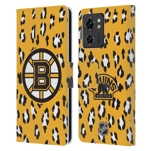 NHL Boston Bruins Leopard Patten Leather Book Wallet Case Cover For Motorola Moto Edge 40