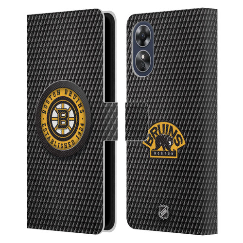 NHL Boston Bruins Puck Texture Leather Book Wallet Case Cover For OPPO A17