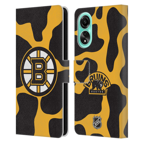 NHL Boston Bruins Cow Pattern Leather Book Wallet Case Cover For OPPO A78 4G