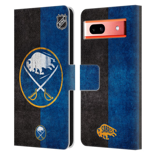 NHL Buffalo Sabres Half Distressed Leather Book Wallet Case Cover For Google Pixel 7a