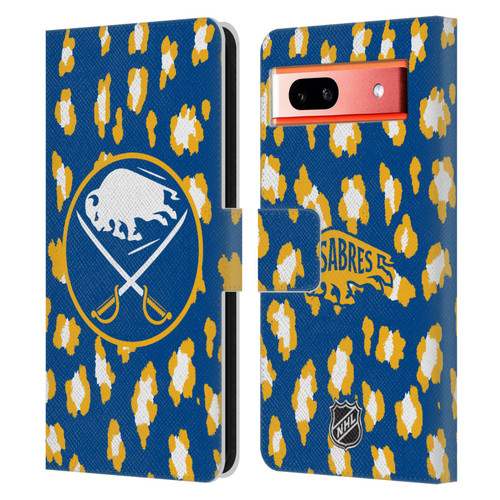 NHL Buffalo Sabres Leopard Patten Leather Book Wallet Case Cover For Google Pixel 7a