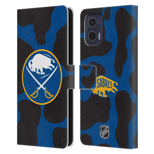 NHL Buffalo Sabres Cow Pattern Leather Book Wallet Case Cover For Motorola Moto G73 5G