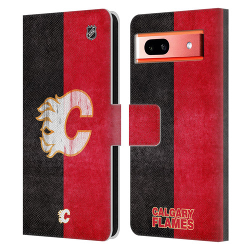 NHL Calgary Flames Half Distressed Leather Book Wallet Case Cover For Google Pixel 7a