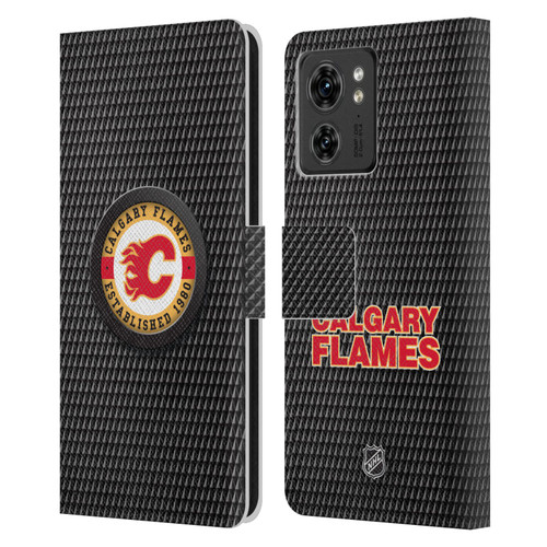 NHL Calgary Flames Puck Texture Leather Book Wallet Case Cover For Motorola Moto Edge 40