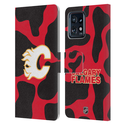 NHL Calgary Flames Cow Pattern Leather Book Wallet Case Cover For Motorola Moto Edge 40 Pro