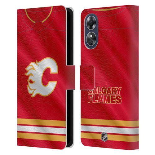 NHL Calgary Flames Jersey Leather Book Wallet Case Cover For OPPO A17